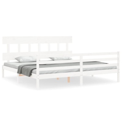 Cadru de pat cu tablie Super King Size, alb, lemn masiv foto