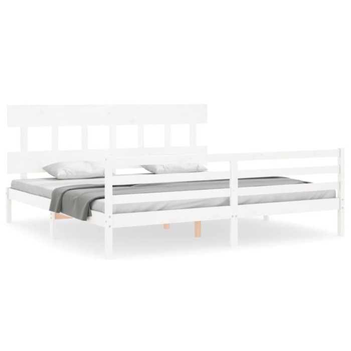 Cadru de pat cu tablie Super King Size, alb, lemn masiv