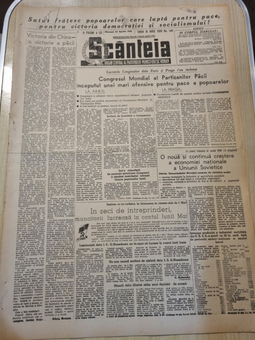 scanteia 27 aprilie 1949-muncitorii de la vulcan,tractoristii SMT tecuci