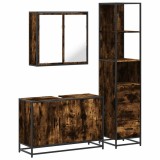 Cumpara ieftin Set mobilier de baie, 3 piese, stejar fumuriu, lemn prelucrat