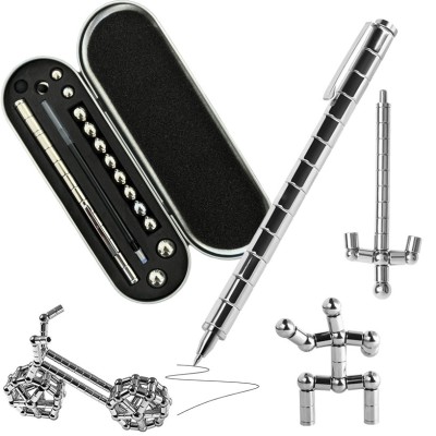 Set Pix Modular Magnetic Premium, Cutie Metalica, cu 13 Inele Magnetice, 12 Bile Otel, 3 Rezerve de Stilou, 2 Capete Capacitive, Argintiu foto