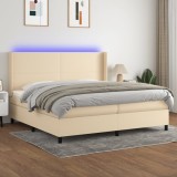 Cumpara ieftin Pat cu arcuri, saltea și LED, crem, 200x200 cm, textil