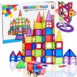 Set Constructie Magnetic 106 Piese ProCart, Joc Educativ Creativ, 3+, Multicolor, Blocuri Magnetice, Castel, Masini