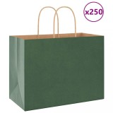 vidaXL Pungi de h&acirc;rtie 250 buc cu m&acirc;nere verde 32x17x25 cm