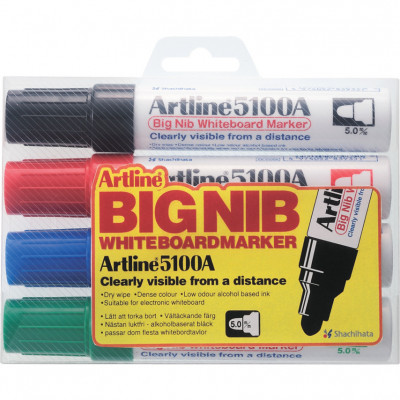 Marker Pentru Tabla De Scris Artline 5100a, Corp Metalic, Varf Rotund 5.0mm, 4 Culori/set foto