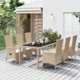 Set masa gradina 7 piese vidaXL, poliratan bej, perne incluse, scaune rabatabile, 190x90x75 cm