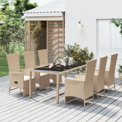 vidaXL Set de masă pentru grădină, 7 piese, cu perne, bej, poliratan 3157578 foto