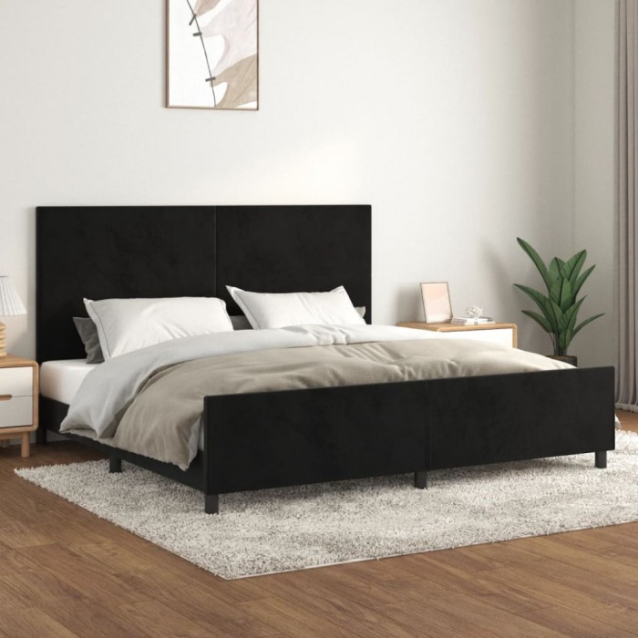 Gossi cadru de pat cu tablie, negru, 200x200 cm, catifea
