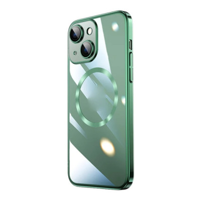 Husa Luxury MagSafe compatibila cu iPhone 14 Plus, Full protection, Margini colorate, Verde foto