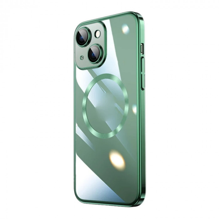 Husa Luxury MagSafe compatibila cu iPhone 11, Full protection, Margini colorate, Verde