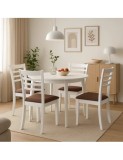 Set masa living si bucatarie Sophia, MDF, rotunda, 90x74 cm si 4 scaune Montreal, lemn masiv, tapiterie stofa, 100 kg, alb