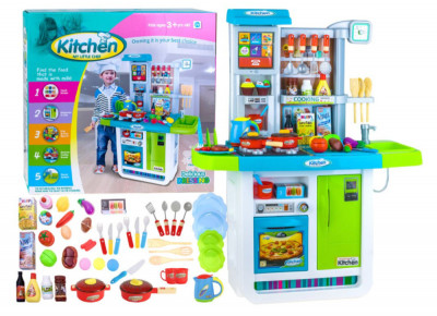 Bucătărie interactivă pentru copii cu frigider, albastru și verde foto