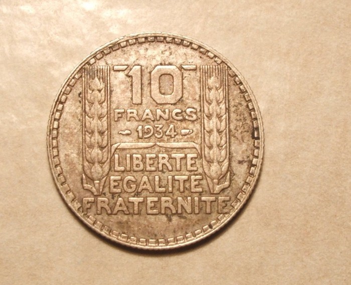 FRANTA 10 FRANCI 1934 ARGINT