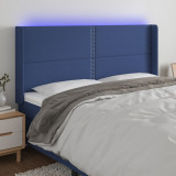 VidaXL Tăblie de pat cu LED, albastru, 163x16x118/128 cm, textil