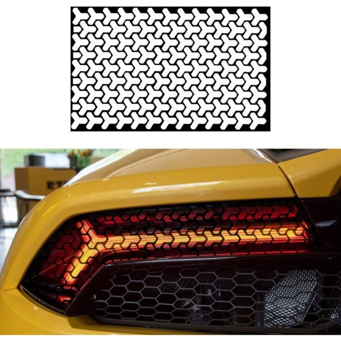 Set 2 folii autoadezive pentru stopuri auto, model honeycomb triangle, negru mat, 2 x 48x30 cm, oracal