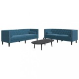 VidaXL Set canapele Chesterfield perne rulou 2 piese albastru catifea