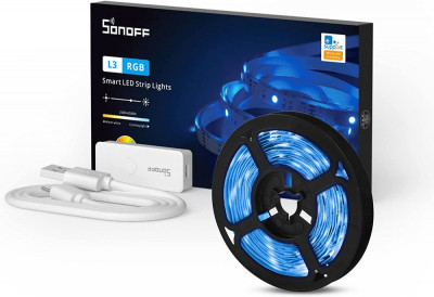 Banda LED Sonoff Wifi RGB L3-5M, 5m, Smart, IP20, Sincronizare Muzica, 90 LED m, Alimentare USB foto