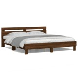 Gossi cadru de pat cu tablie si led, stejar maro, 180x200 cm