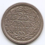 Olanda 25 Cents 1913 - Wilhelmina, Argint 3.575g/640, 19 mm KM-146 (1), Europa