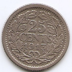Olanda 25 Cents 1913 - Wilhelmina, Argint 3.575g/640, 19 mm KM-146 (1)
