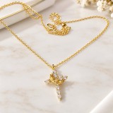 Cumpara ieftin Colier din Argint 925 Placat cu Aur Cruce cu Coroana si Cristale Zirconiu