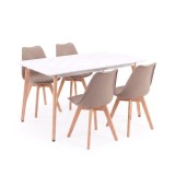 Set sufragerie Leziter Silla 150 4+1, alb-bej, masa 150 cm