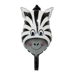 Balon din folie metalizata, flippy, mini figurine animalute, model zebra, tematica aniversare, 25x45 cm, ambalaj individual, pai inclus, umflare cu ae