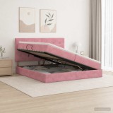Cumpara ieftin Pat cu LED si saltea Roz 200 x 200 cm Catifea