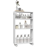 HOMCOM Cărucior de Bucătărie cu 3 Nivele, Bare Laterale, 4 Roți și 2 Fr&acirc;ne, 45x15x80 cm, Alb | Aosom Romania