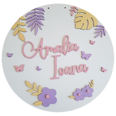 Panou nume fetita personalizat, decor natura, lemn, 40cm foto