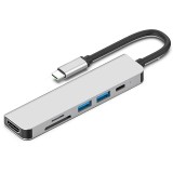 Statie de andocare, Profesional, Hub 6 in 1 CRISTALIS SALE&trade;, portabil, Adaptor USB C,4K 30hz HDMI+PD 3.0+USB 3.0+ USB 2.0 pentru laptop, Argintiu