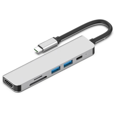 Statie de andocare, Profesional, Hub 6 in 1 CRISTALIS SALE&amp;trade;, portabil, Adaptor USB C,4K 30hz HDMI+PD 3.0+USB 3.0+ USB 2.0 pentru laptop, Argintiu foto