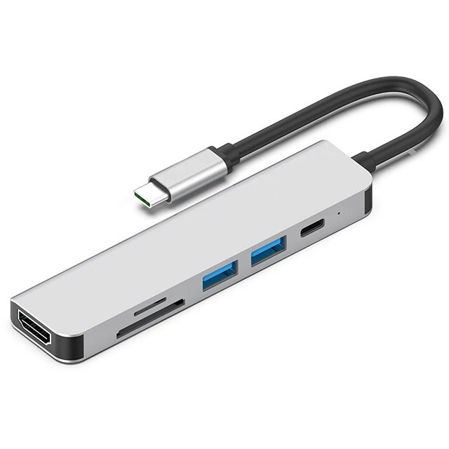 Statie de andocare, Profesional, Hub 6 in 1 CRISTALIS SALE&trade;, portabil, Adaptor USB C,4K 30hz HDMI+PD 3.0+USB 3.0+ USB 2.0 pentru laptop, Argintiu