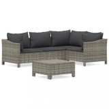 Set mobilier de gradina cu perne, 5 piese, gri, poliratan