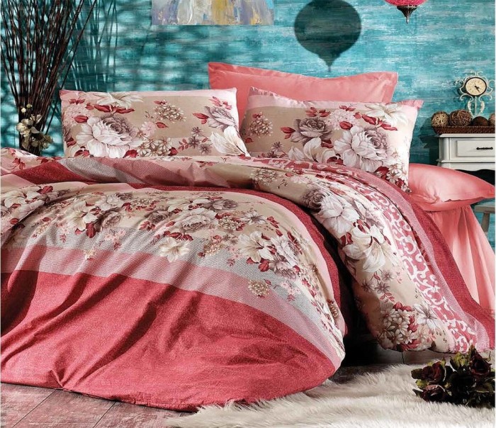 Lenjerie de pat pentru o persoana cu husa de perna dreptunghiulara, Freya, bumbac ranforce, gramaj tesatura 120 g/mp, multicolor