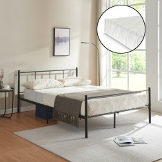 Pat metalic Viena cu saltea 140 x 200 cm negru [en.casa] HausGarden Leisure
