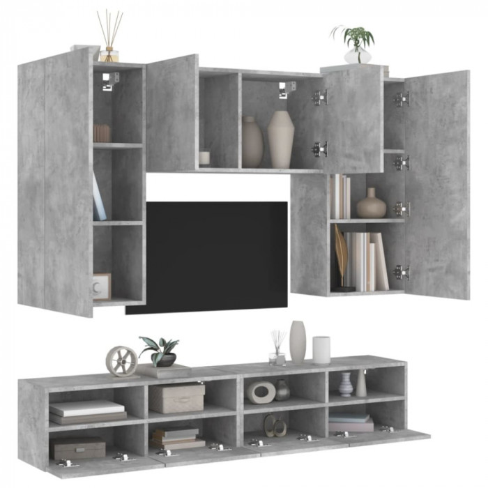 Unitati TV de perete, 5 piese, gri beton, lemn prelucrat GartenMobel Dekor
