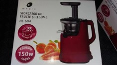 STORCATOR FRUCTE CU MELC PRESARE LA RECE MYRIA Slow Juicer HE-684 , NOU NOUT .