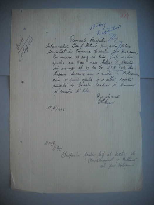 HOPCT DOCUMENT VECHI NR 457 IOSIF MATIAS-EVREU -SCOALA NR 3 FETE BOTOSANI 1949