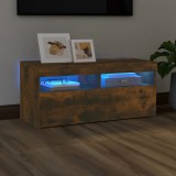 Gossi comoda tv cu lumini led, stejar fumuriu, 90x35x40 cm