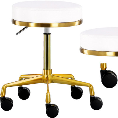 Taburetă cosmetologică rotundă hocker scaun pentru frizerie marca Calissimo de culoare albă foto