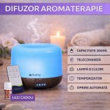SMARTECH Difuzor de ulei esential, aromaterapie, umidificator de aer, rezervor 300ML, cu telecomanda si lumina veghe ajustabila + Ulei Cadou