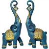 Set 2 elefanți cu trompa &icirc;n sus, elefant rasina ceramica albastru turcoaz, mari 23 cm