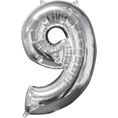 Balon folie cifra gigant, inaltime 100 cm, culoare argintiu, aniversare