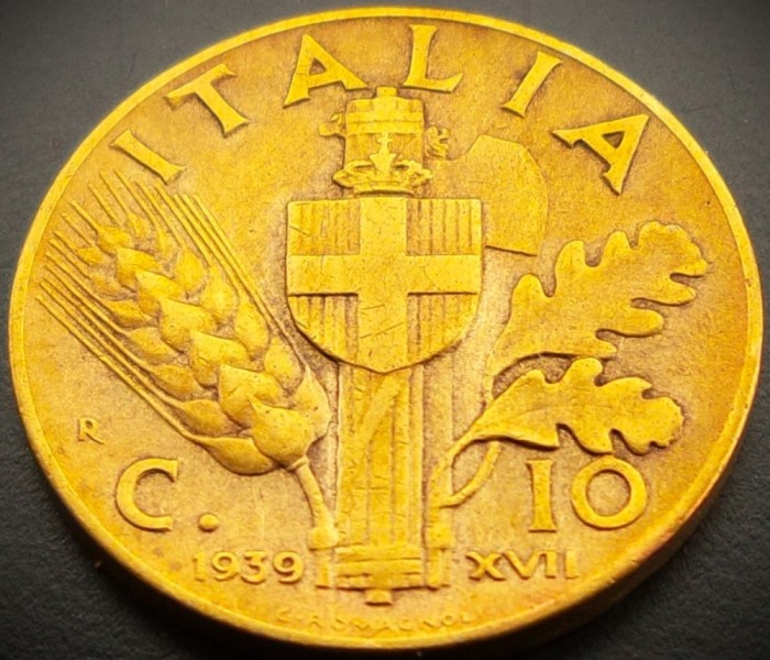 Moneda istorica 10 CENTESIMI - ITALIA FASCISTA, anul 1939 * cod 3335 = excelenta