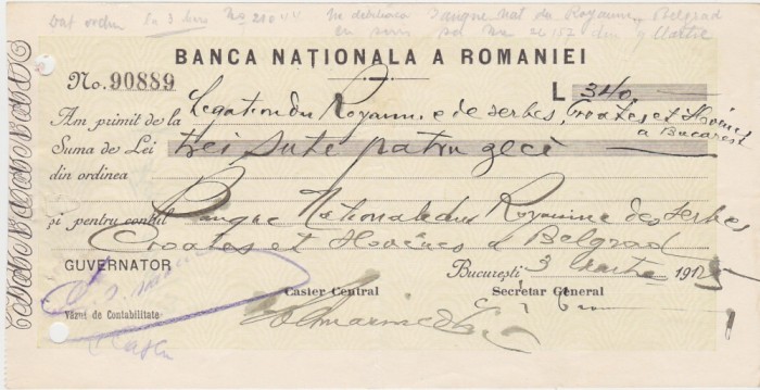 Banca Nationala a Romaniei chitanta depunere Bucuresti 1925