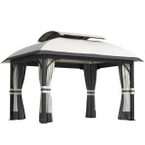 Outsunny Pavilion de Grădină cu Perdele, Plasă, Acoperiș Ventilat și Cadru Metalic Galvanizat, 395x330x294 cm, Gri | Aosom Romania