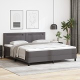 Pat cu Arcuri vidaXL cu Saltea Gri Super King din Piele Ecologică, Tăblie vidaXL cu Design Simplu Gri 180 cm din Piele Ecologică