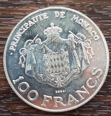 (A170) MONEDA DIN ARGINT MONACO - 100 FRANCS 1982, PROOF, TIRAJ 1.600 BUC., RARA