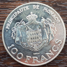 (A170) MONEDA DIN ARGINT MONACO - 100 FRANCS 1982, PROOF, TIRAJ 1.600 BUC., RARA